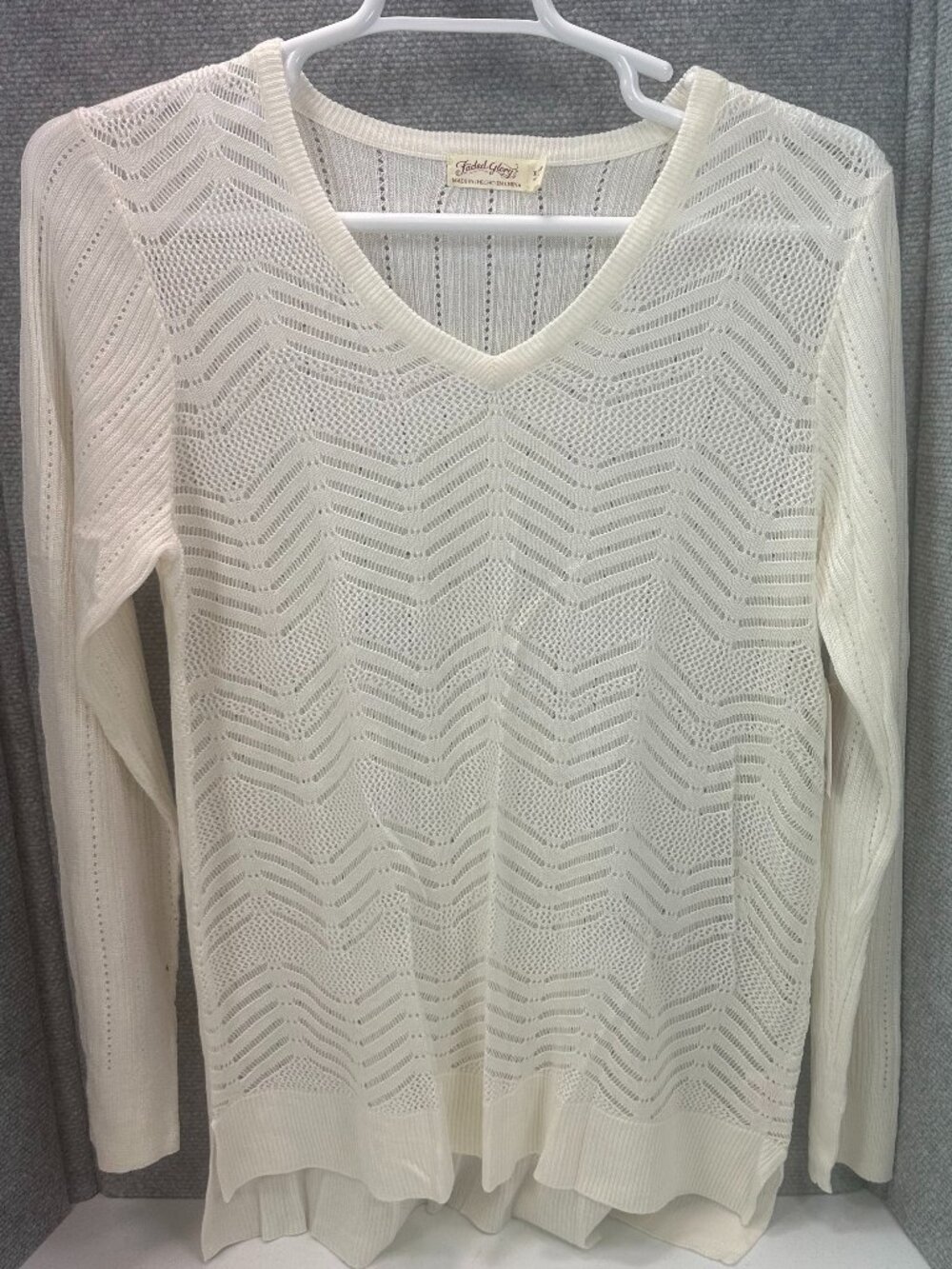 Faded Glory XL 16-18 Arctic White Open Knit V Neck Tunic Sweater NWT